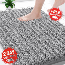 Non Slip Bathroom Rug Chenille Bath Mat Absorbent Quick Dry 24x17 Gray