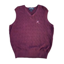 Vintage Polo Ralph Lauren Sweater Vest Mens Size L Golf Cable Knit Crest Cotton