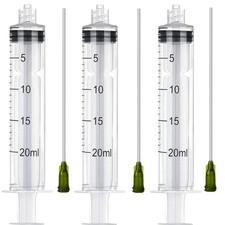 3 Pack 20ml Industrial Plastic Syringes with Blunt Luer Lock Needle 4 Inch...