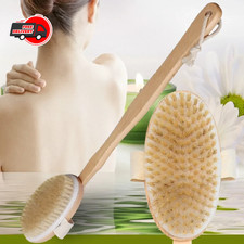 Natural Bristle Body Brush Wooden Bath Shower Scrubber Spa Dry Skin Exfoliator