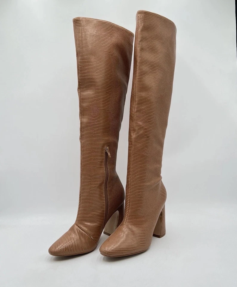 Botas Boohoo para mujer 6 curvas tacón alto hasta la rodilla marrón tostado Foto 3 de 4