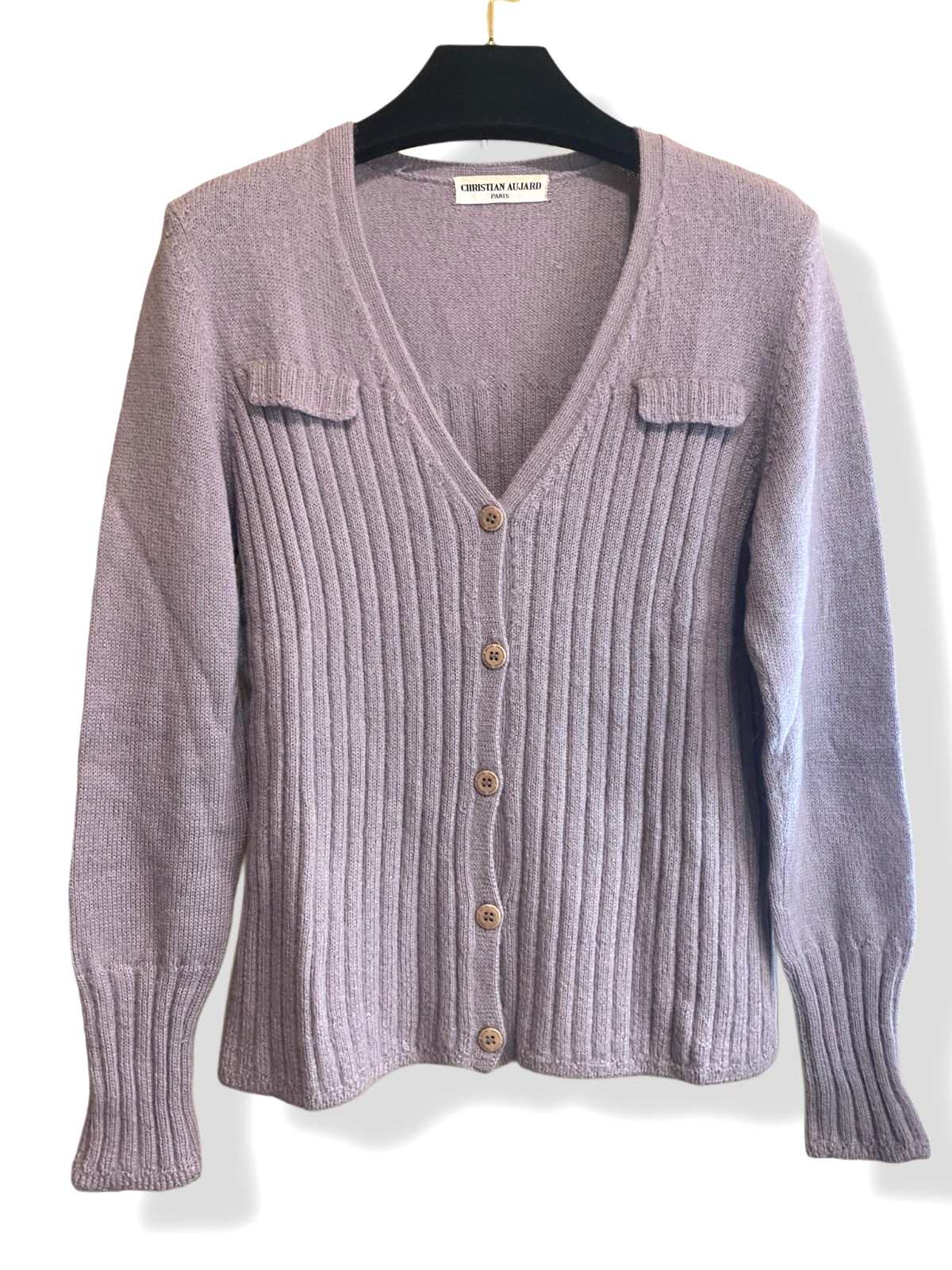 VTG Christian Aujard 100% Alpaca Wool Knit Cardigan Lilac Made in China Sz 9