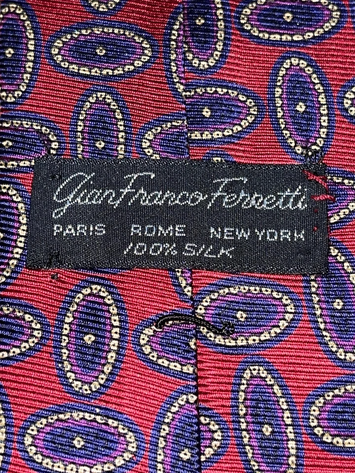 Corbata Gian Franco Ferretti para hombre talla única roja púrpura patrón medallón 100 % seda Foto 3 de 3