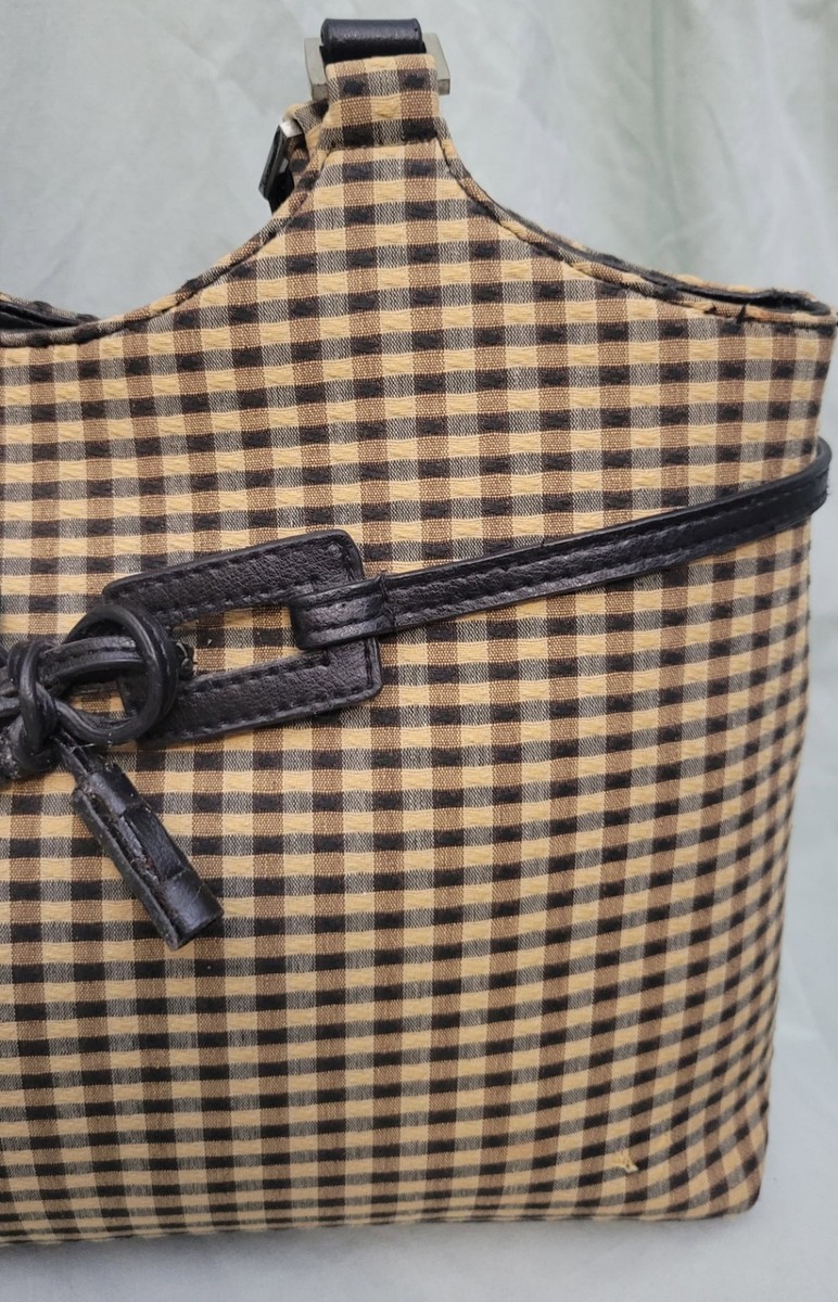 Longaberger Homestead Tote Gingham Beige/Black Bow Accent Lined Tie Closure View 5