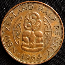New Zealand High-Grade 1964 Half Penny Bronze Coin