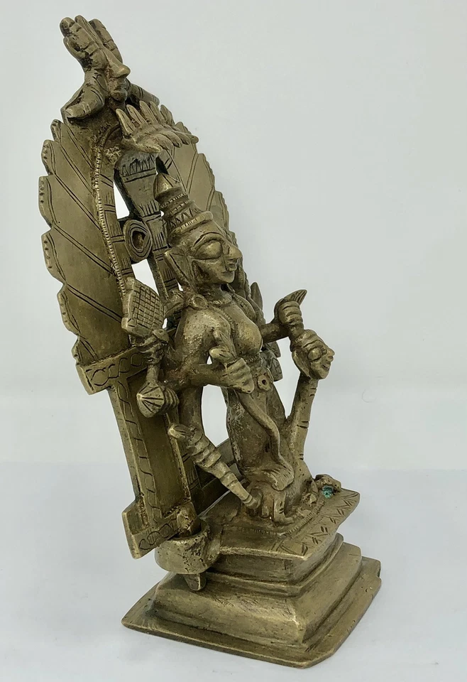 "Antigua estatua de bronce de Durga Mahishasura Mardini India 8,5""" Foto 4 de 4