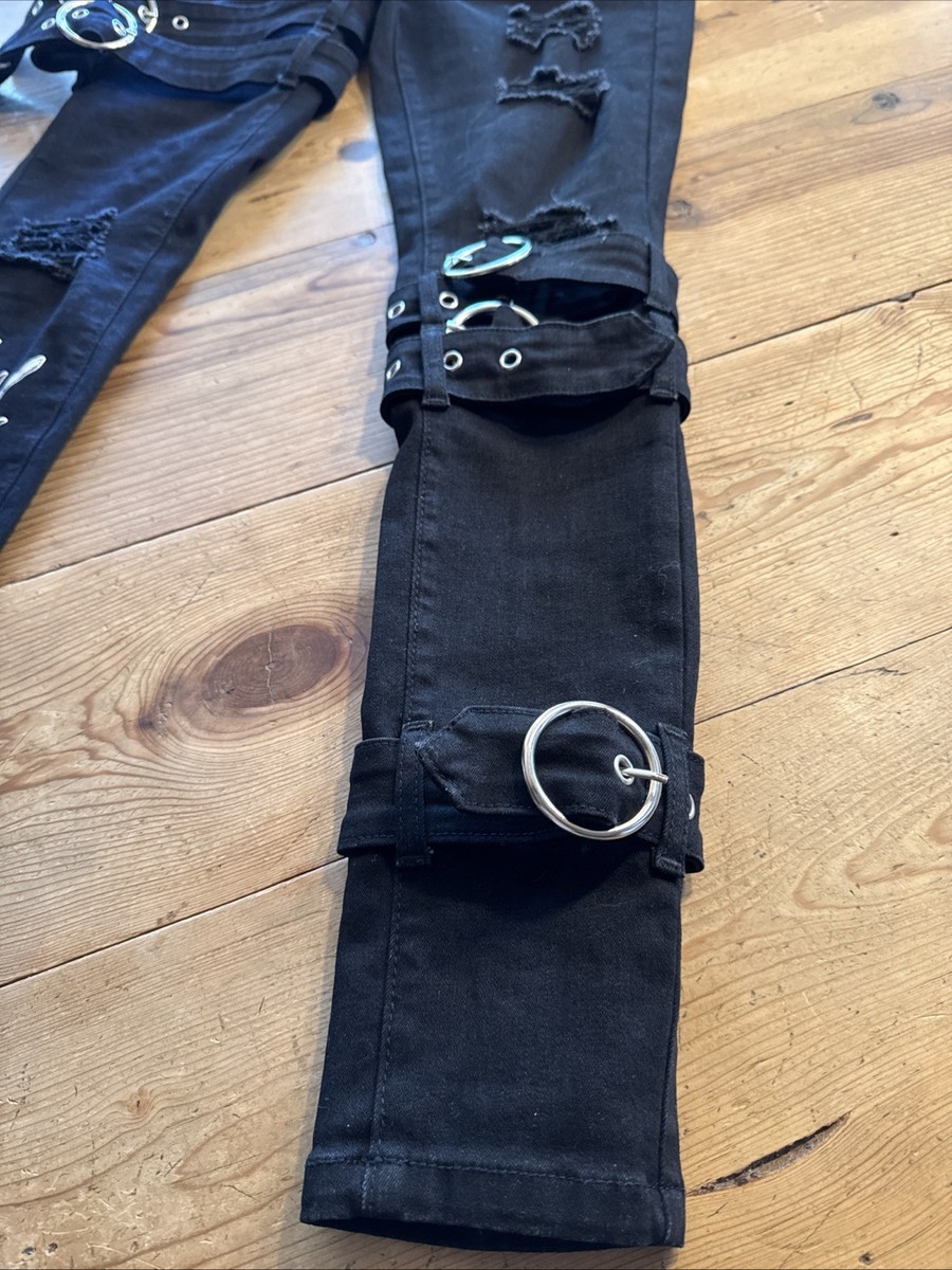 Edward Scissorhands pants Black jeans Grommet Straps Skinny