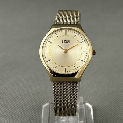 Storm Timeless Damenuhr Gold S.Stahl rundes Zifferblatt Damen Mesh neue Batterie sehr guter Zustand