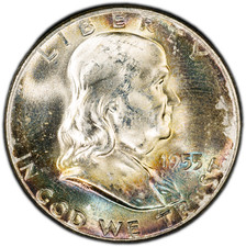 1955-P PCGS MS64 "Bugs Bunny" FS-401 Franklin Half | Double-Sided Rainbow Toning