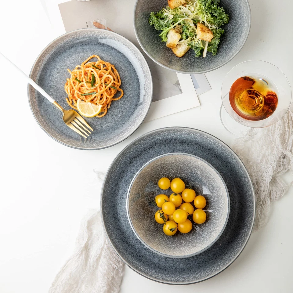 Juego de vajilla de gres redondo FAIT 16 piezas para 4, platos de cena, platos laterales, C... Foto 4 de 4