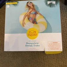 Sun Squad Inflatable Bungalow Swim Tube Yellow White Pool Float 42" Ages 9+