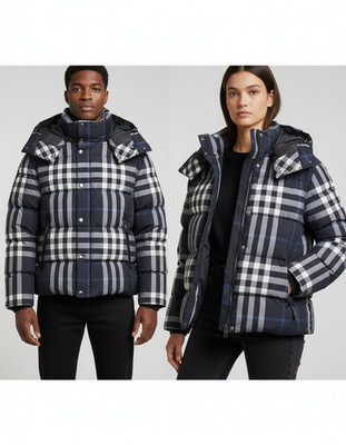 NEW Burberry Check Down Puffer Jacket - Blue/ White/Gray SZ M & XL Retail $2050