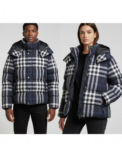 NEW Burberry Check Down Puffer Jacket - Blue/ White/Gray SZ M & XL Retail $2050 - product listing photo
