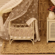 Mini Metal Rocking Crib for Dolls   Cream Iron Baby Bed with Mattress, 1/12 Scal