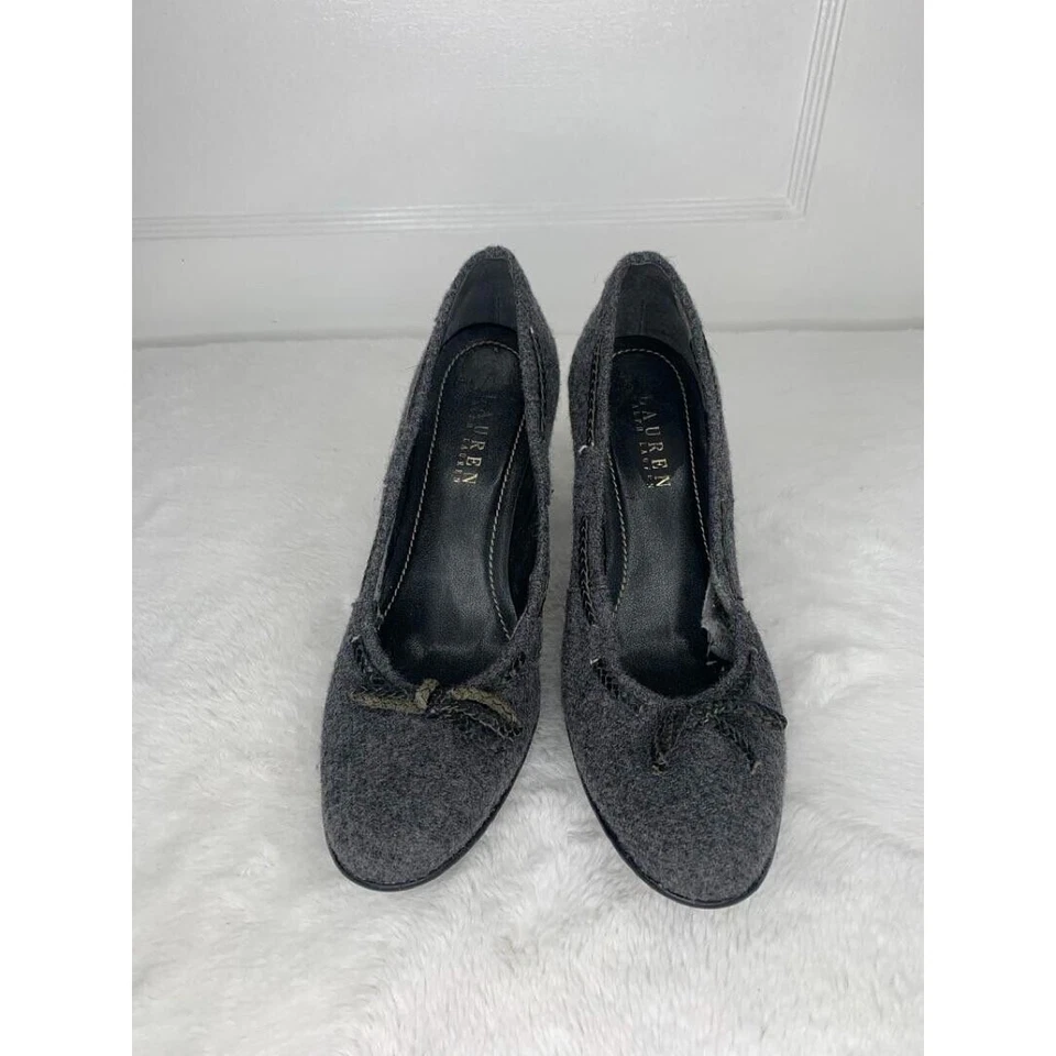 Zapatos de salón Lauren Ralph Lauren para mujer gris lana con lazo talla 8,5B Foto 2 de 4