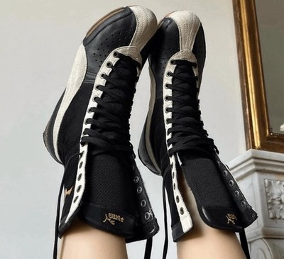 Vintage Puma Schattenboxen Boxing Boots Black and Cream High-Top Sneakers 11/12