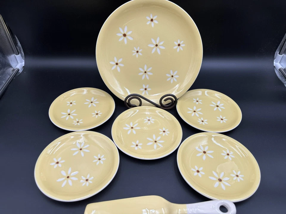 Harkerware "BROWN EYED SUSAN" Gres Amarillo ~ Juego de Postres: Platos, Servidor Foto 3 de 4