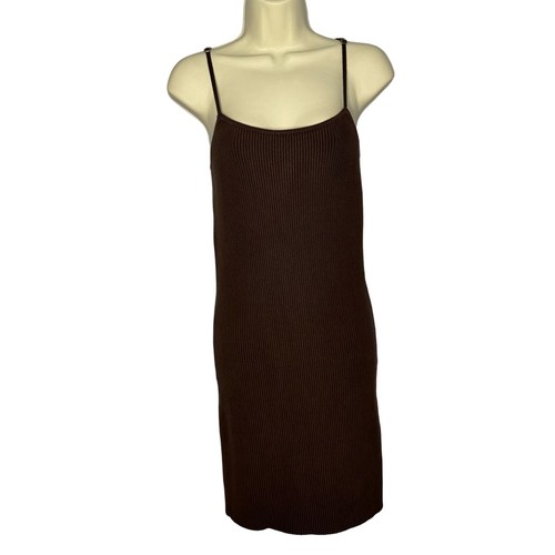 Vestido House of Harlow 1960 Marrón Tejido Acanalado Cami Midi Elastizado Informal Talla S - Imagen 2 de 10