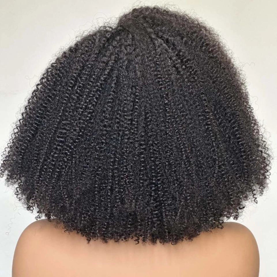 "Peluca de cabello humano rizado afro rizado de 14"" con flequillo virgen brasileño cabello similar" Foto 2 de 4