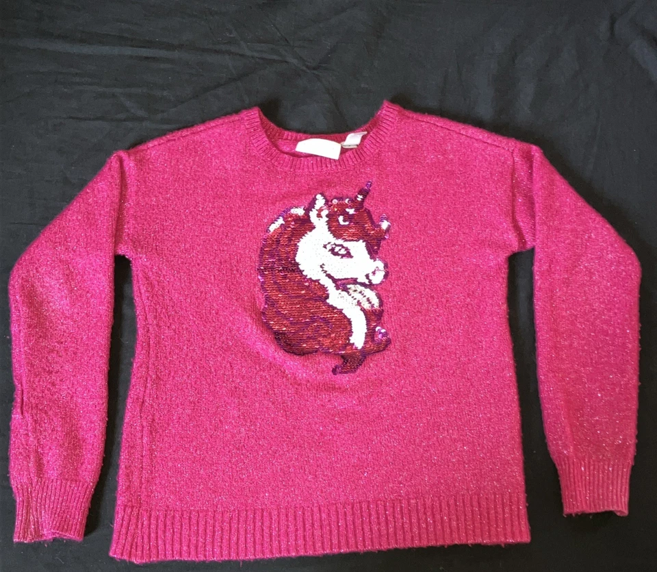 The Children’s Place Girls Sweater Pink Flip Sequin Unicorn Size 14 - Image 2 of 4