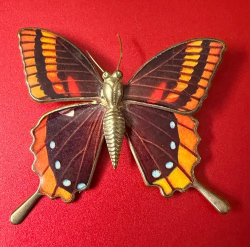 Vintage 1960s Interpur Butterfly Brooch Enamel Wings Gold Tone Metal New Arrival