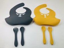 Bear Joy Silicone Baby Bibs 2-Pack with Pocket Spoon Fork