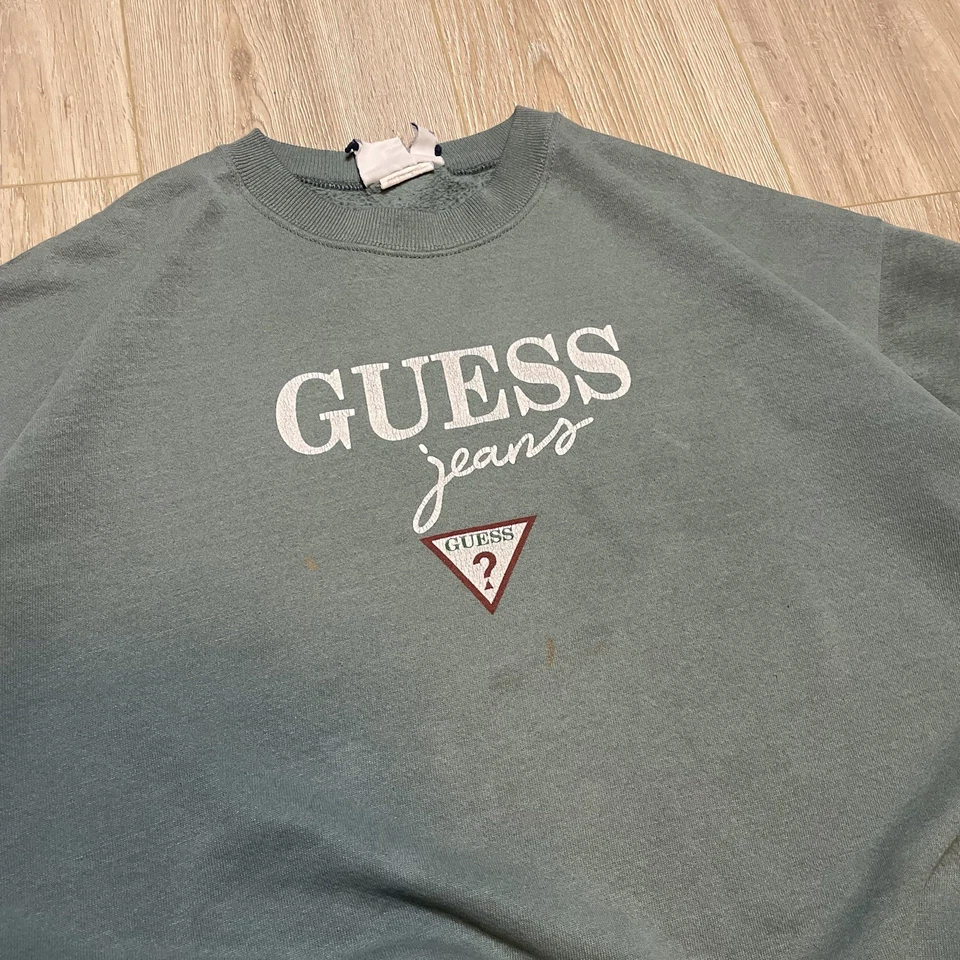 Vintage 90s Guess Jeans USA Crewneck Sweatshirt Green Mint Logo Lee Blank Boot - Image 3 of 4