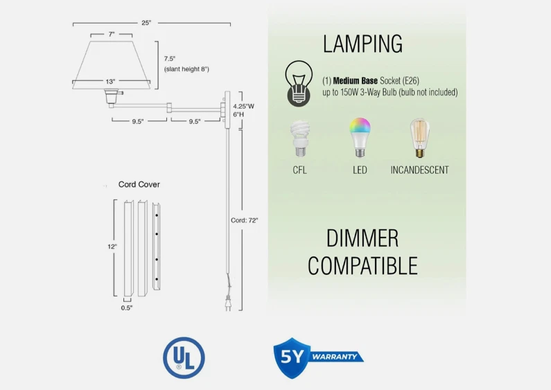 Kira Home Cambridge 13" Swing Arm Wall Lamp Brushed Nickel RV-W227-489-BN-WT - Image 3 of 4
