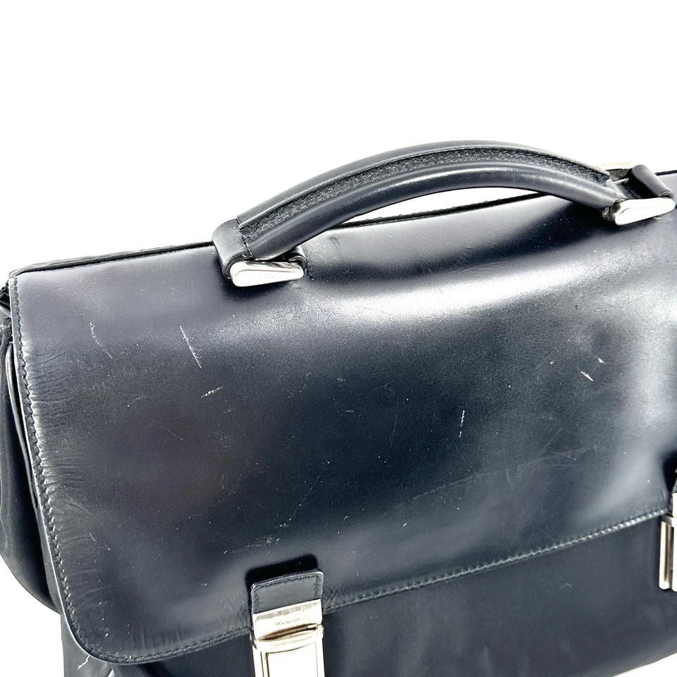 Bolso de Negocios PRADA Nylon Cuero Maletín Plateado Herrajes Negro Auténtico 0164 Foto 3 de 4