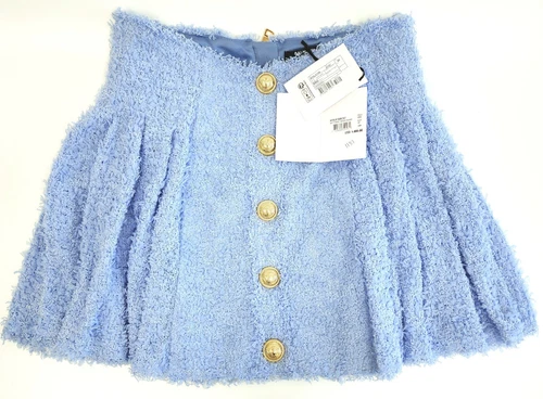 Balmain Womens Buttoned Tweed Mini Skater Skirt in Light Blue Size FR 42 / US 10 image 4