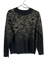 Athleta Sweater Jacquard Black Gray Crew Size Medium Merino Wool Blend Abstract
