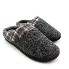 Homehot Womens Size 9 Gray Plaid Slip On Comfort Cozy Mule Slippers