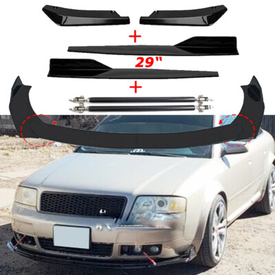 For Audi A6 C5 S6 Gloss Front Bumper Lip Splitter Spoiler Strut Rods Side Skirts