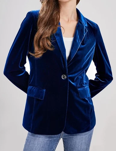 Damen 1 Knopf tailliert Samt Blazer Sakko Business Anzug Jacke Arbeit Büro Top - Bild 18 von 54