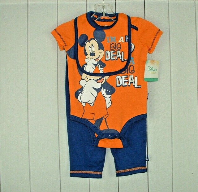 Disney Baby Boys 3pc Mickey Mouse I’m A Big Deal Bib Romper Pullon