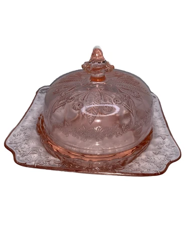 VINTAGE FEDERAL PINK DEPRESSION GLASS COVERED BUTTER DISH No CHIPS