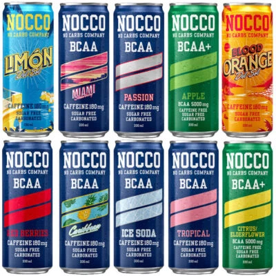 NOCCO BCAA+ CAFFEINE (No Carbs Company) Mixed Case (12x 330ml Cans) ALL FLAVOURS