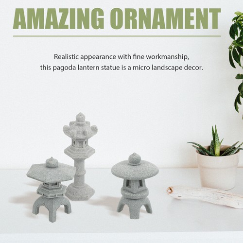 Linterna de pagoda bonsái de resina estilo japonés modelo de linterna de pagoda pequeña 3 piezas - Imagen 7 de 12