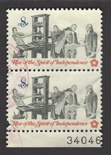 Sc# 1476 8c Pamphleteer Vertical Pair ~ with plate number 34046 & Red CDS Cancel