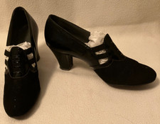 Vintage 1940s black suede-and-smooth high-heel dress pumps 5-6