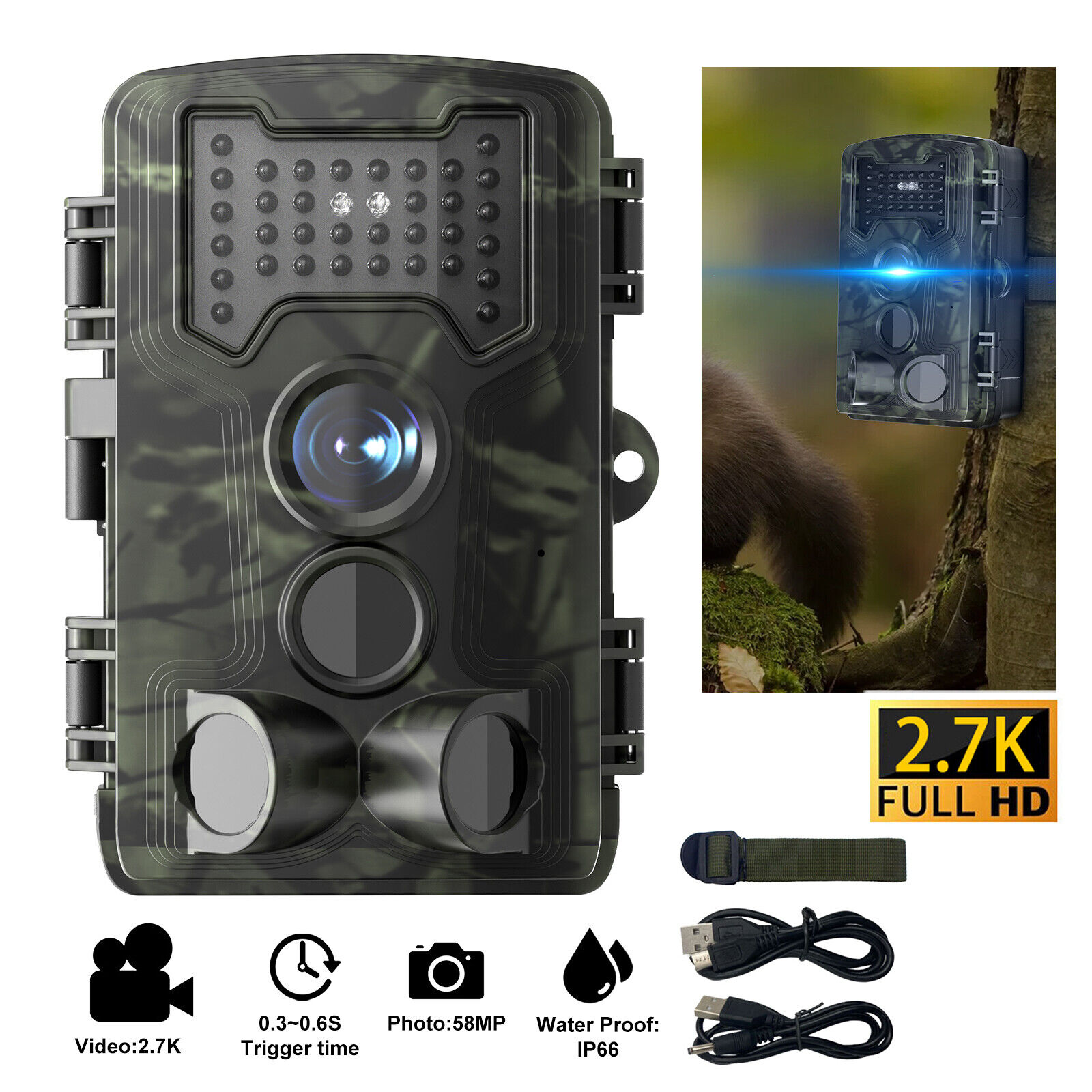 Trail Camera, Game Camera with IR Night Vision Motion Activated 120° Wide Lens