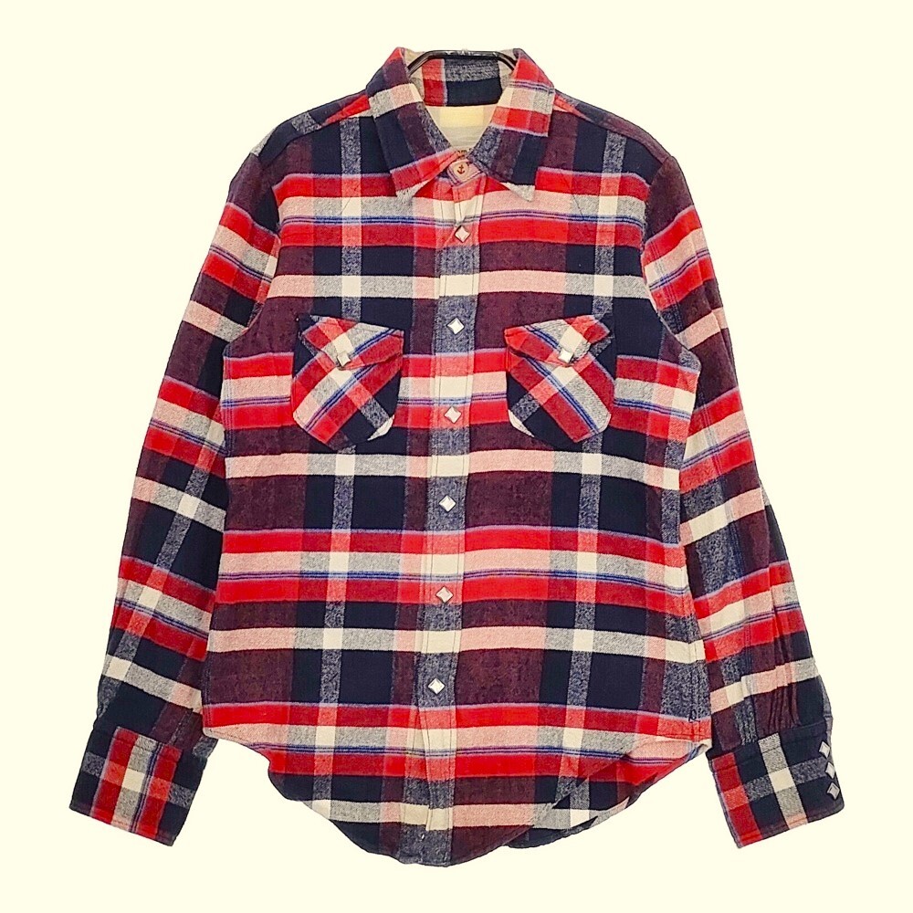 メル51693 45R/45rpm Flannel shirt, cotton, check pattern, Long sleeve