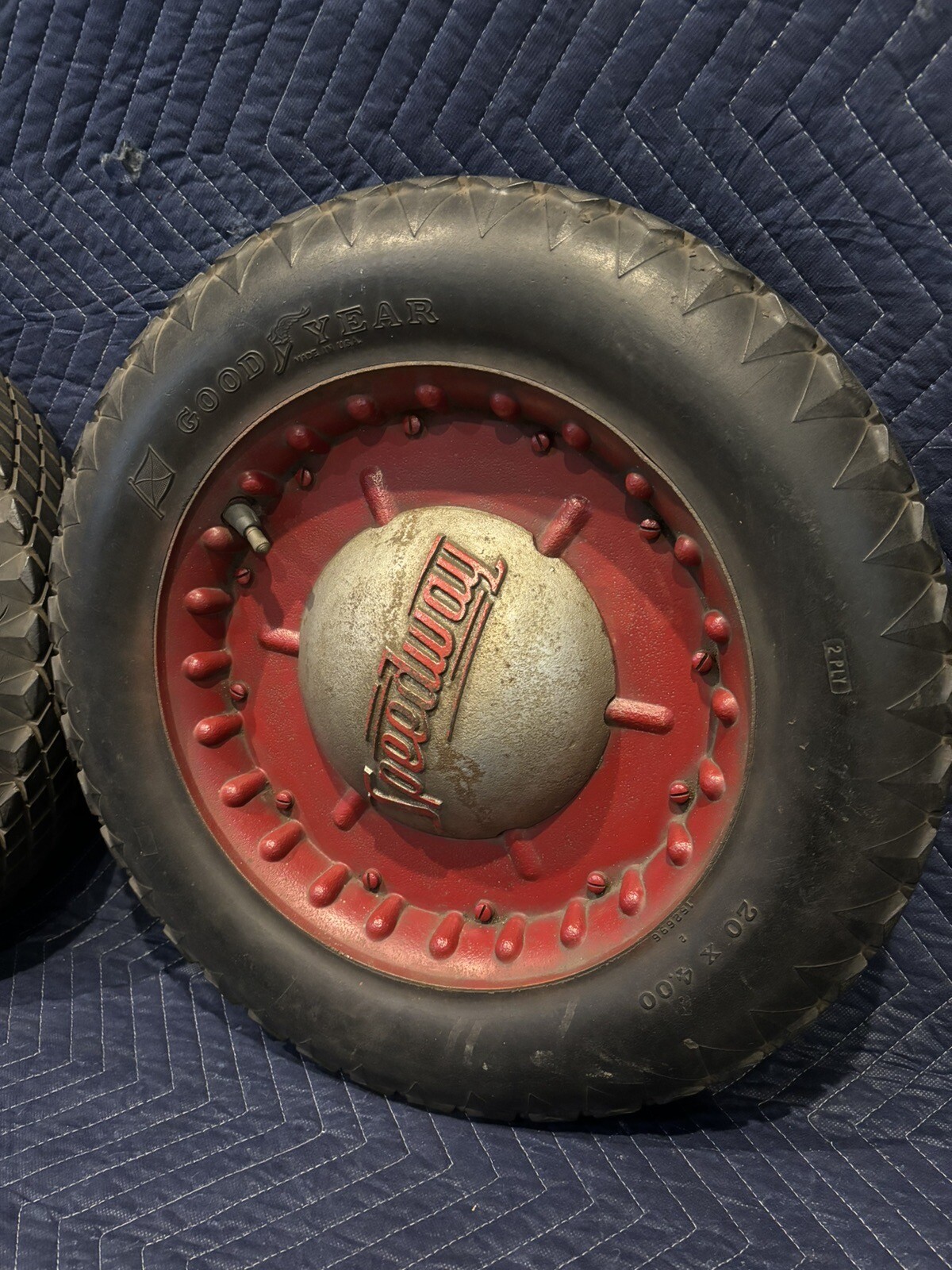 2 Rare Antique Vintage Speedway Car Wheel Cast Iron Hubcap Goodyear