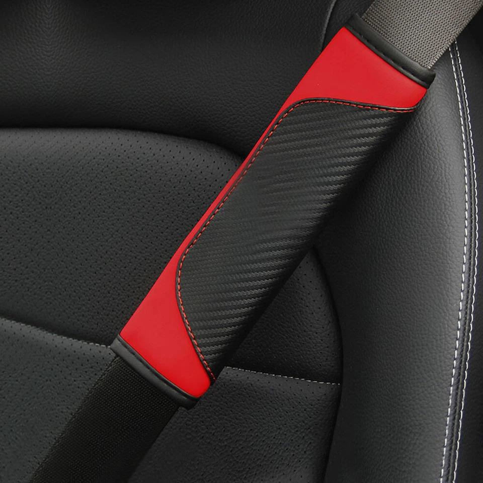 Funda protectora para cinturón de seguridad de coche de fibra de carbono protector de hombro negro + rojo Foto 2 de 4