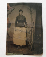 Civil War Era Women in Layered Dress 1800s antique TinType Photo