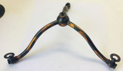 antique japanned copper flashed 3 arm gas light hanging lamp fixture for parts - Picture 1 of 6