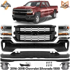 Front Bumper Paintable & Headlights Kit For 2016-2018 Chevrolet Silverado 1500