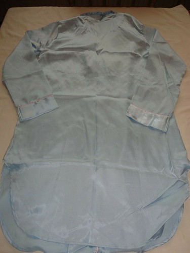 Vintage Sears Nightgown Nightshirt Button Front Blue Satin Size Small - Picture 4 of 4
