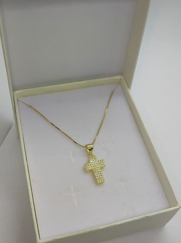 Croce in Argento 925 dorato con pave' zirconi bianchi Collana Argento Omaggio. - Imagen 3 de 13