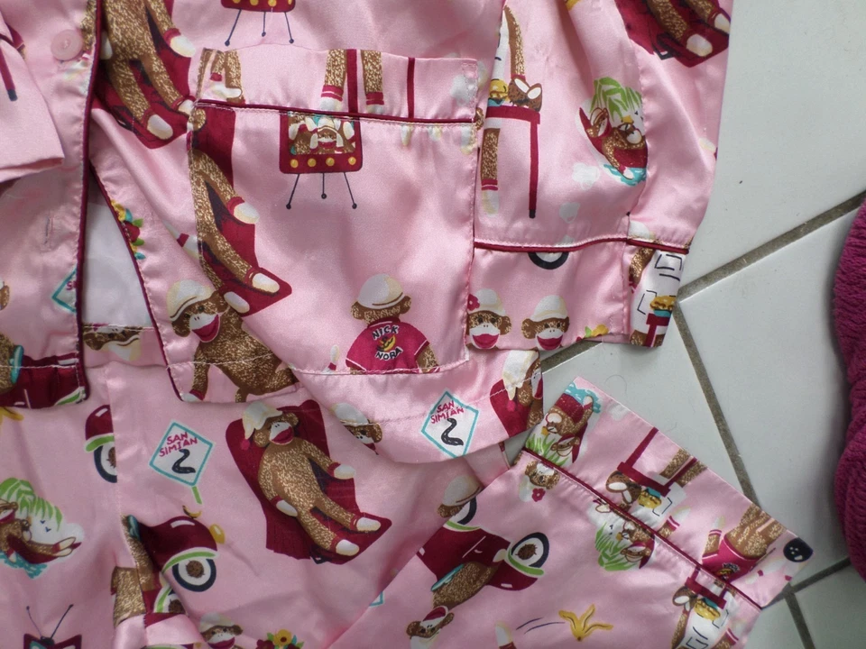 Girls Size 8 Nick & Nora SOCK MONKEY Pink 2 Piece Polyester Pajama Set - Image 3 of 4